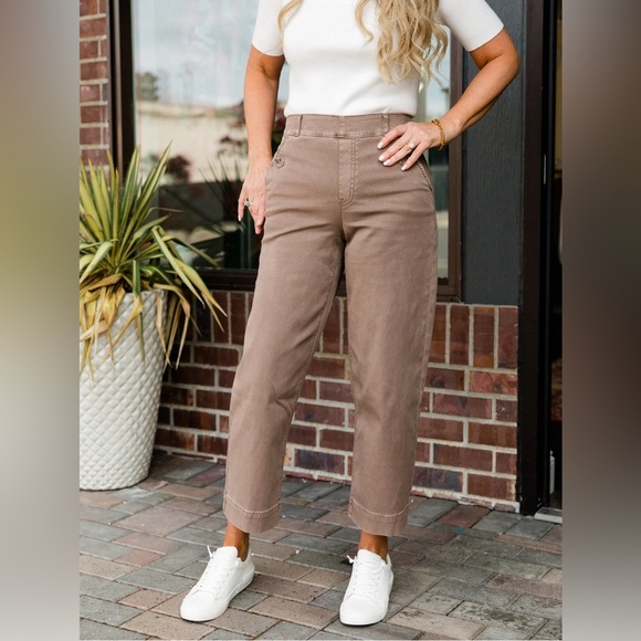 SPANX STRETCH TWILL CROPPED WIDE LEG PANT Size XS Light Cedar Color - Picture 4 of 13
